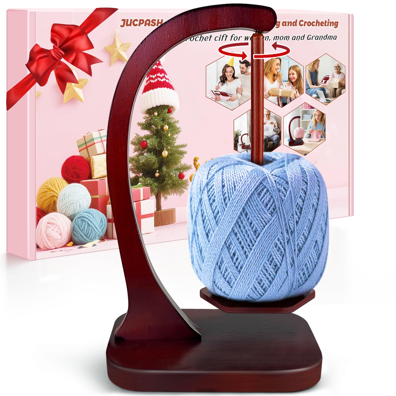 JUCPASH Yarn Holder for Crocheting with Magnetic Spin, Crochet Gifts, Brown | Wo