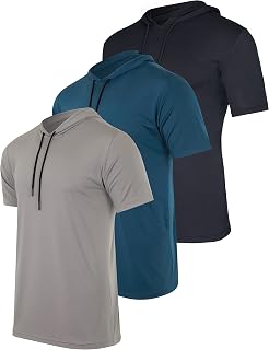 3 Pack Men's Dry Fit Short Sleeve Hoodies Shirts Athletic Workout Gym