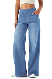 LaiEr Women's Wide Leg Jeans, High Waist, Straight Legs, Loose Fit, Very Elastic Casual Jeans, Suitable for Yoga, Fitness and Leisure Sports