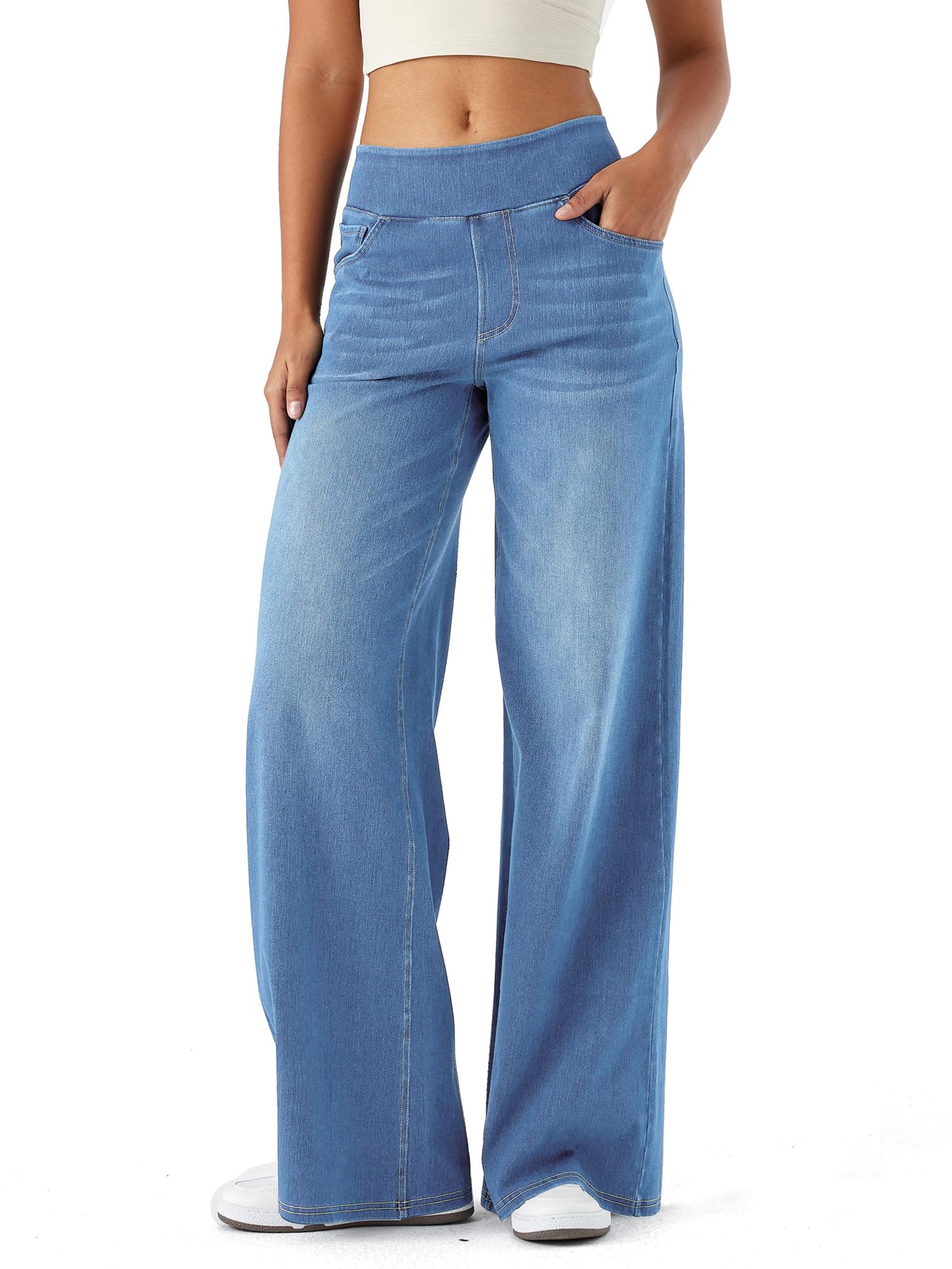 LaiEr Women's Wide Leg Jeans, High Waist, Straight Legs, Loose Fit, Very Elastic
