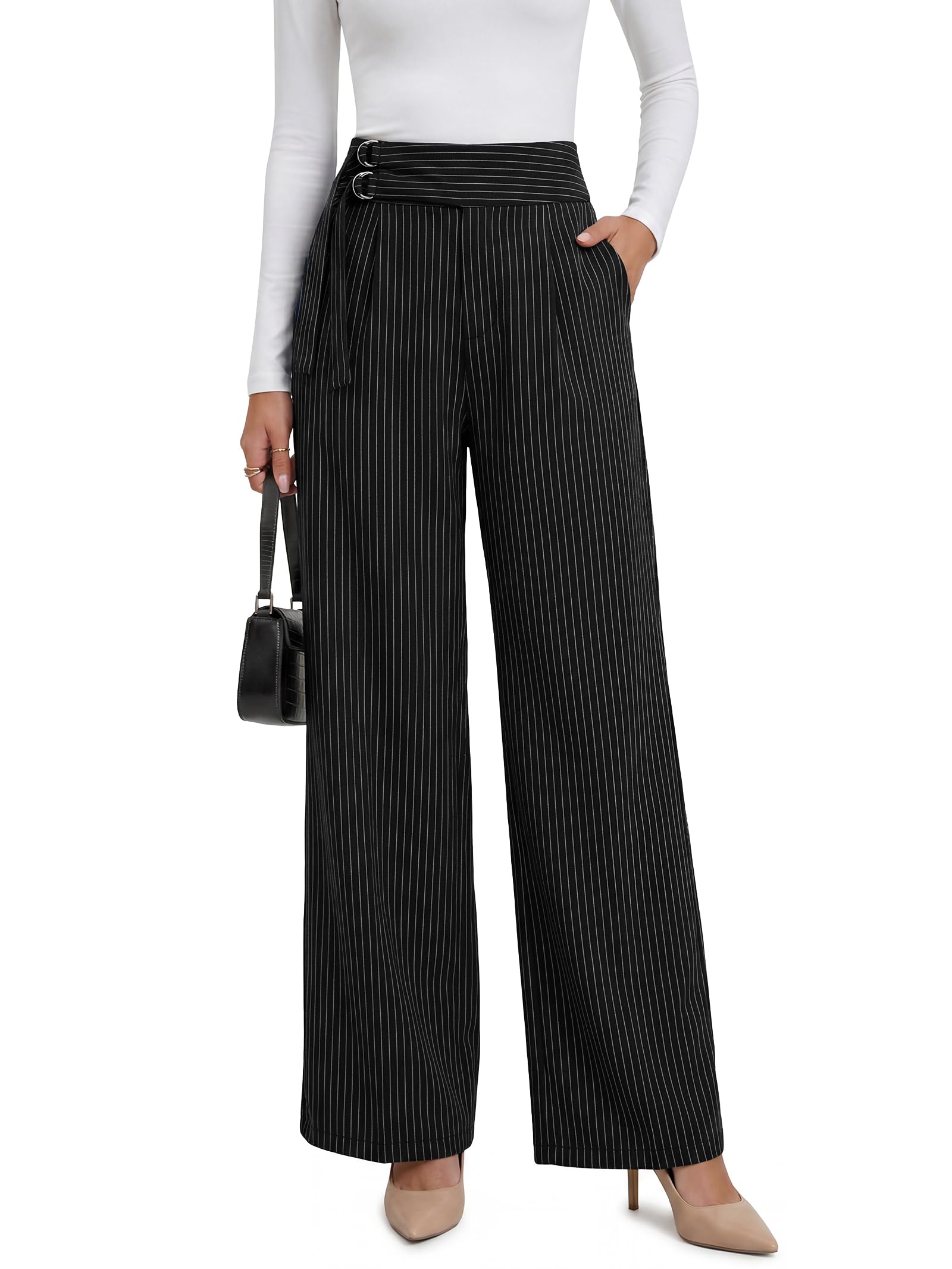 ANRABESS Womens Buckle Dress Pants with Pockets