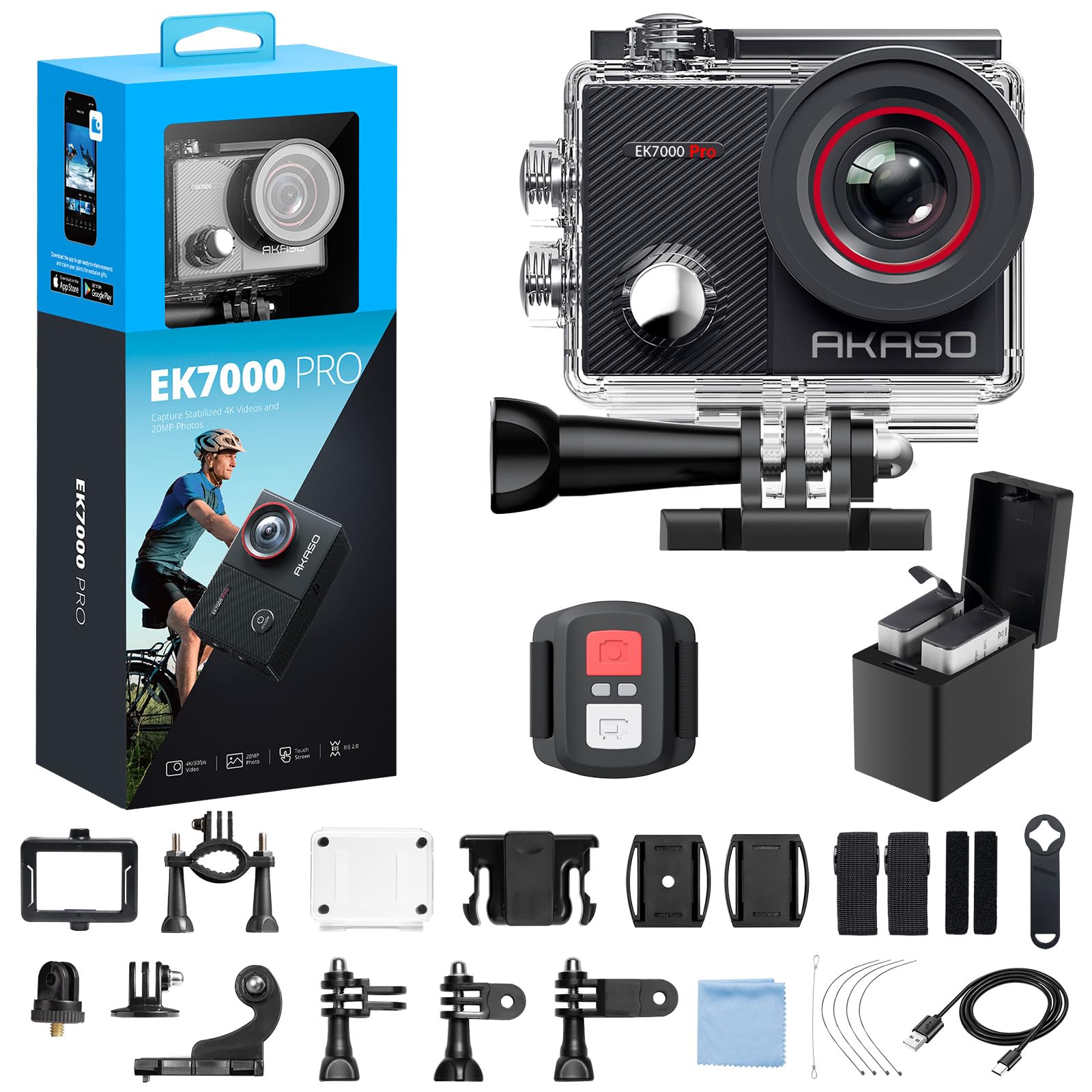 AKASO EK7000 Pro 4K30fps Action Camera with Touch Screen EIS 131ft Waterproof Un