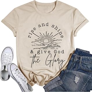 Women's Mountain Sunrise Adventure Shirt for Hiking Camping Workout Loose Fit Sportswear Rise and Shine Give God The Glory