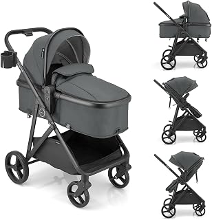 Gromast 3-in-1 Baby Stroller, Convertible Stroller for Newborn Infant Toddler with Reversible Seat, UPF 50+ Canopy & Cup Holder - Gray