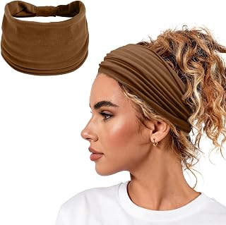 1 Pack Women Headbands Wide African Stylish Headband Thick Hair Big Turban Headband Sports Yoga Workout Brown