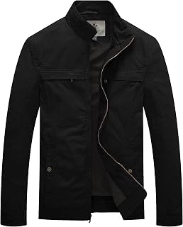 WenVen Men's Spring Canvas Military Jacket Casual Lightweight Cotton Coat