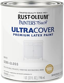 Rust-Oleum Painter's Touch Latex Brush-On Paint, Semi-Gloss White | Interior/Exterior Durability, Multi Surface (Metal, Wood and More), Fast Dry, Chip and Fade Resistant, Quart