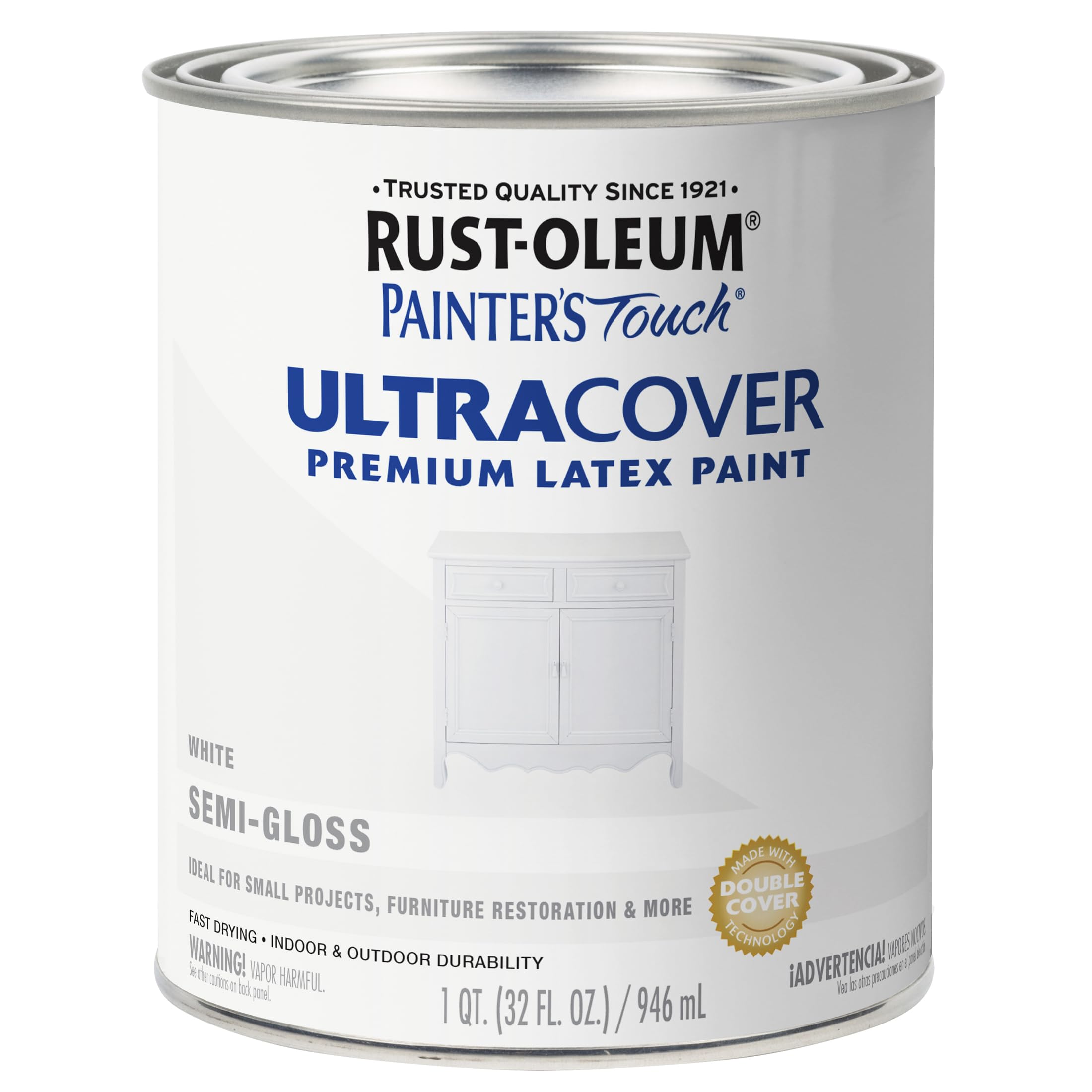 Rust-Oleum Painter's Touch Latex Brush-On Paint, Semi-Gloss White | Interior/Ext