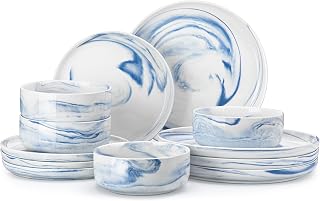 MALACASA 12 Pcs Porcelain Plates and Bowls Sets,Dinnerware Set for 4,Blue