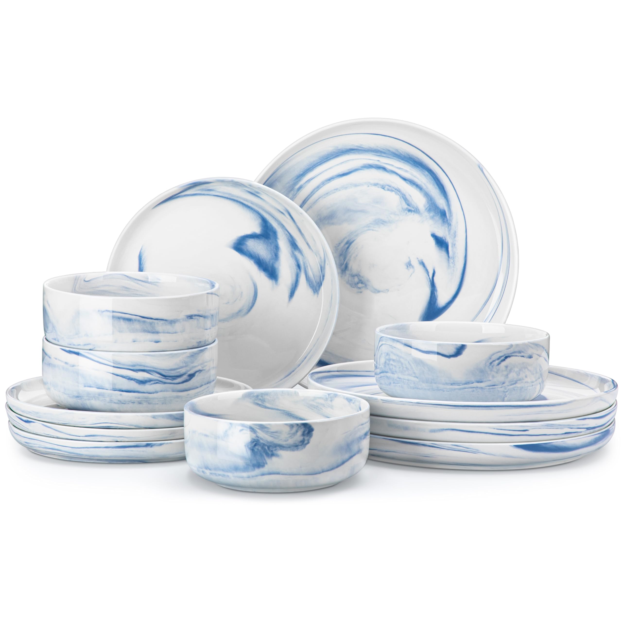 MALACASA 12 Pcs Porcelain Plates and Bowls Sets,Dinnerware Set for 4,Blue