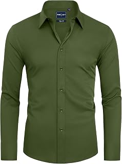 Alimens & Gentle Men's Slim Fit Button Down Shirts Long Sleeve Stretch Wrinkle-Free Shirt Stain Protection