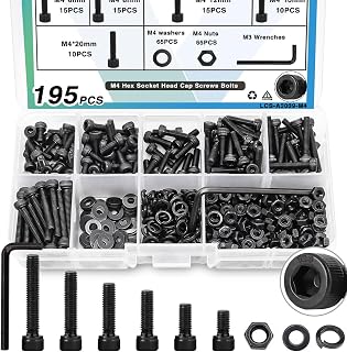 Generic M4 Screws Kit Hex Head Cap Screws 150pcs Alloy Steel Black Zinc Plated M4 x 6/8/12/16/20mm Appliances 3D Printers Precision Machinery