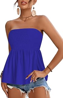Rooscier Women's Smocked Peplum Tube Tops