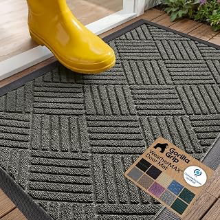 GORILLA GRIP Durable Natural Rubber Door Mat, Waterproof, Low Profile, Heavy Duty Welcome Doormat for Indoor and Outdoor, Easy Clean, Rug Mats for Entry, Patio, Busy Areas, 17x29, Gray Diamond