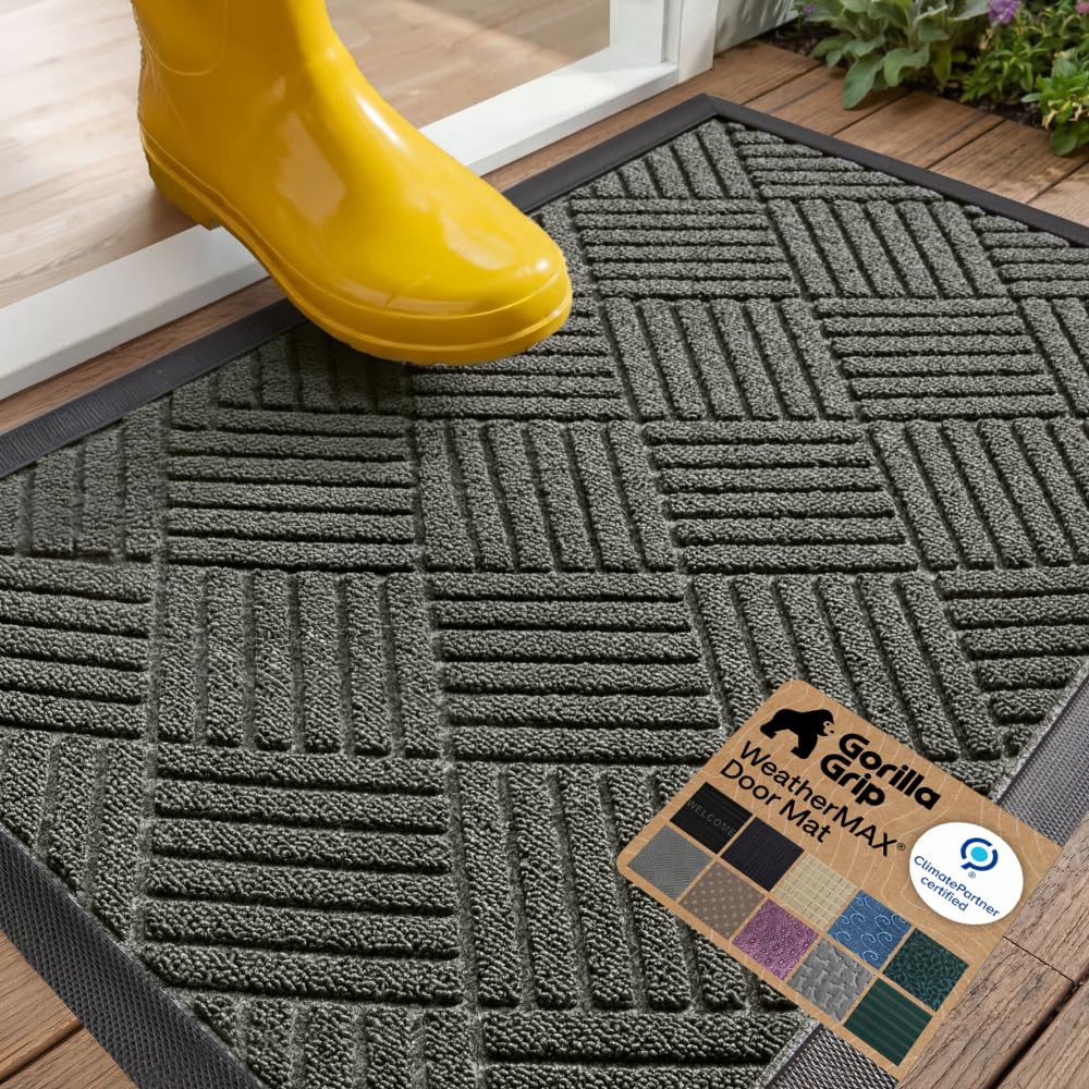 GORILLA GRIP WeatherMAX Door Mat, Indoor Outdoor Use, 29x17 Gray Diamond | 100% 