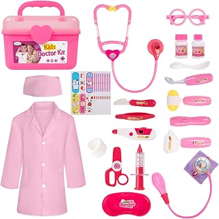 Liberry Doctor Kit Toy for Toddlers 3 4 5 Years Old, Pink | Kids Pretend Play Medical Kit with Stethoscope & Costume, Light & Sound Effect, Girls Boys Educational Birthday Gift