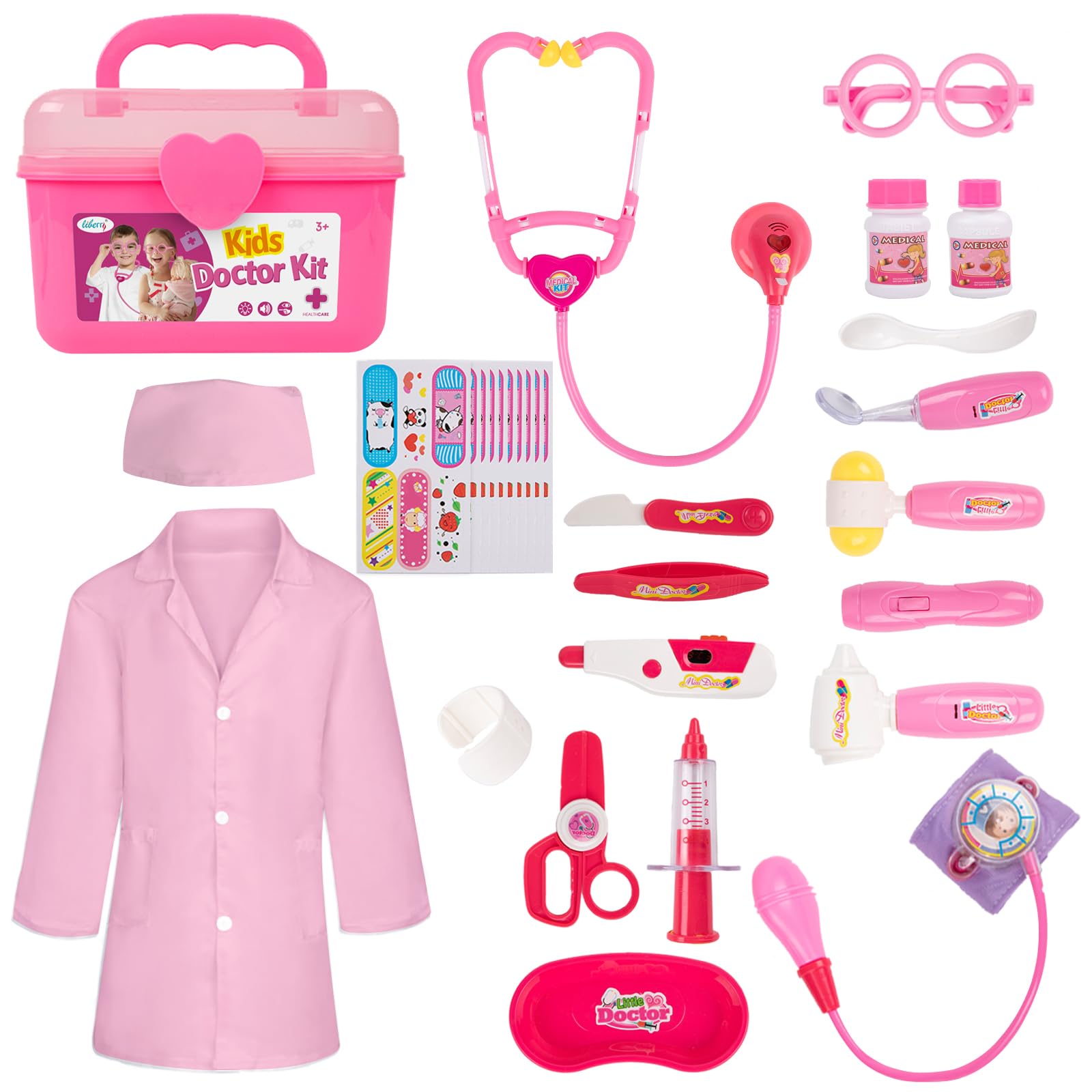 Liberry Doctor Kit Toy for Toddlers 3 4 5 Years Old, Pink | Kids Pretend Play Me