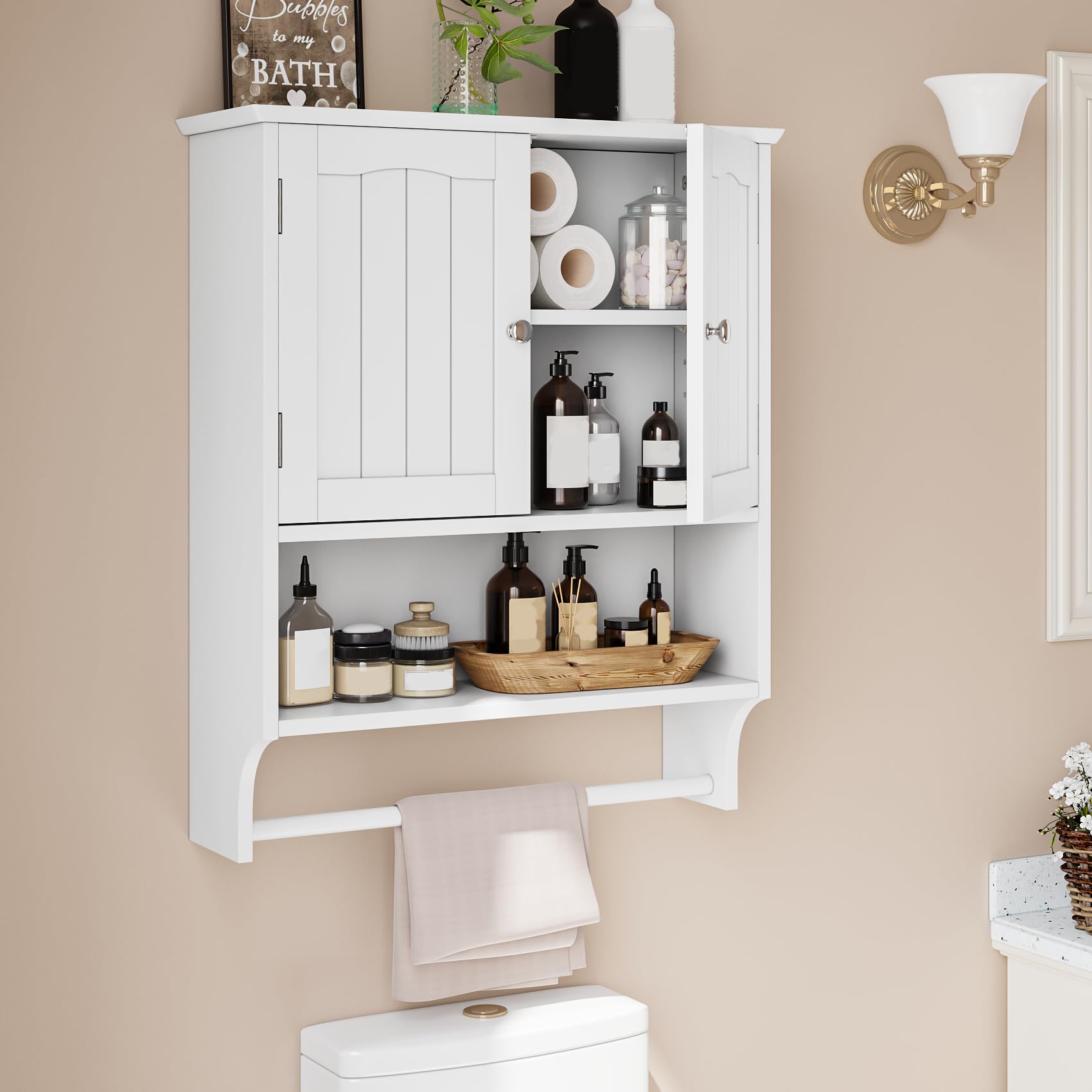 Mino Kesper Bathroom Cabinet Wall Mount with 2 Doors and Adjustable Shelf, Over 