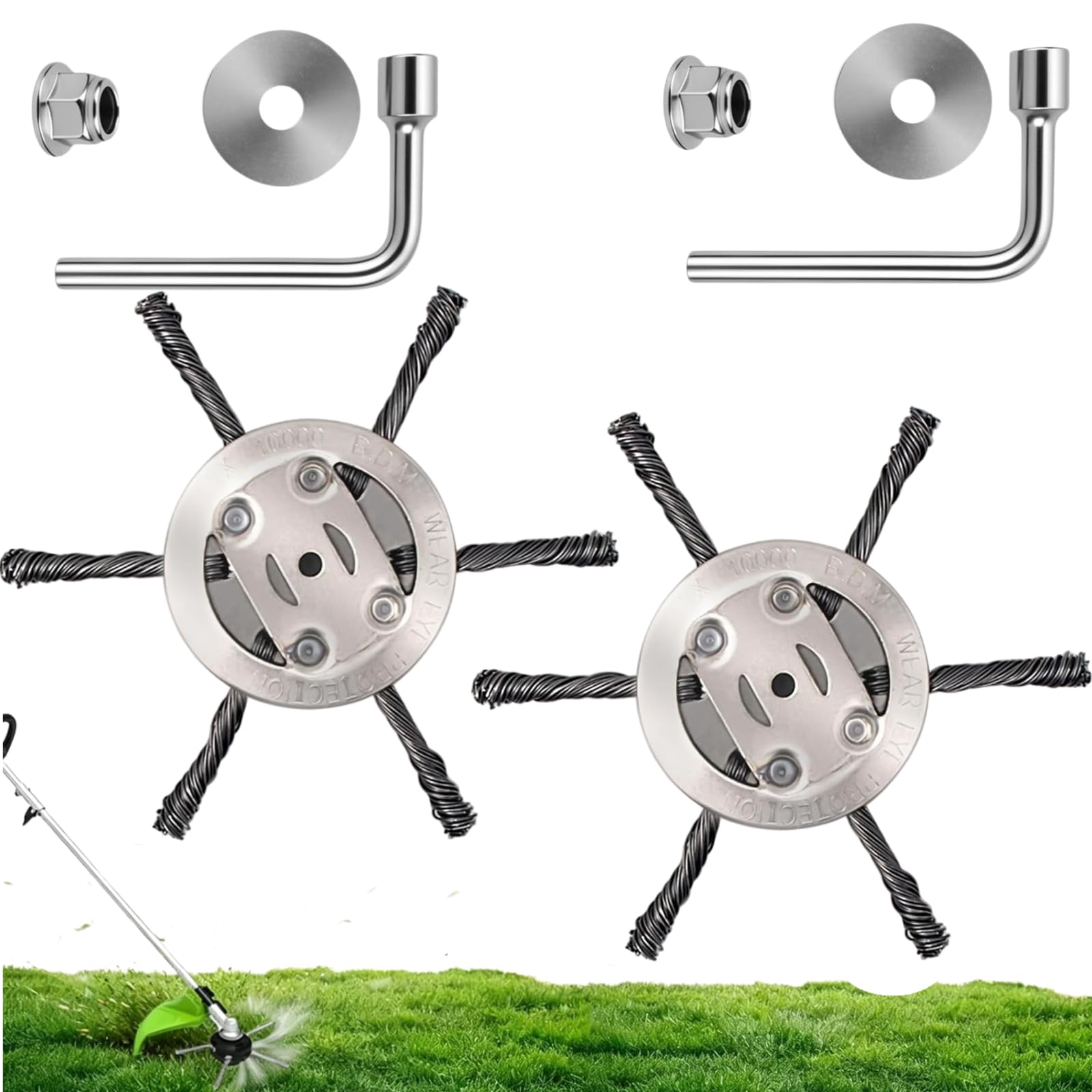 2 Pcs Steel Wire Grass Trimmer Head, 6 inches | Solid Steel Wire Brush Strimmer 