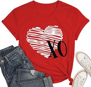 Camicia da donna per San Valentino, con scritta "Just a mama in her with her children", a maniche corte