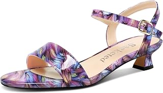 Saekcted Women Kitten Low Heel Open Toe Strappy Ankle Sandals Slingback Buckle Dress Shoes Casual Party Summer 3CM Heels