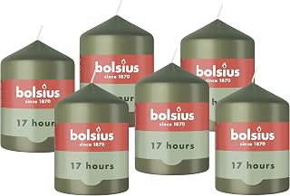 Bolsius - Essentials - Pillar Candle - Olive Green - 8 cm - 6 Pieces - Decorative Candle - Contains Natural Vegetable Wax - Palm Oil Free