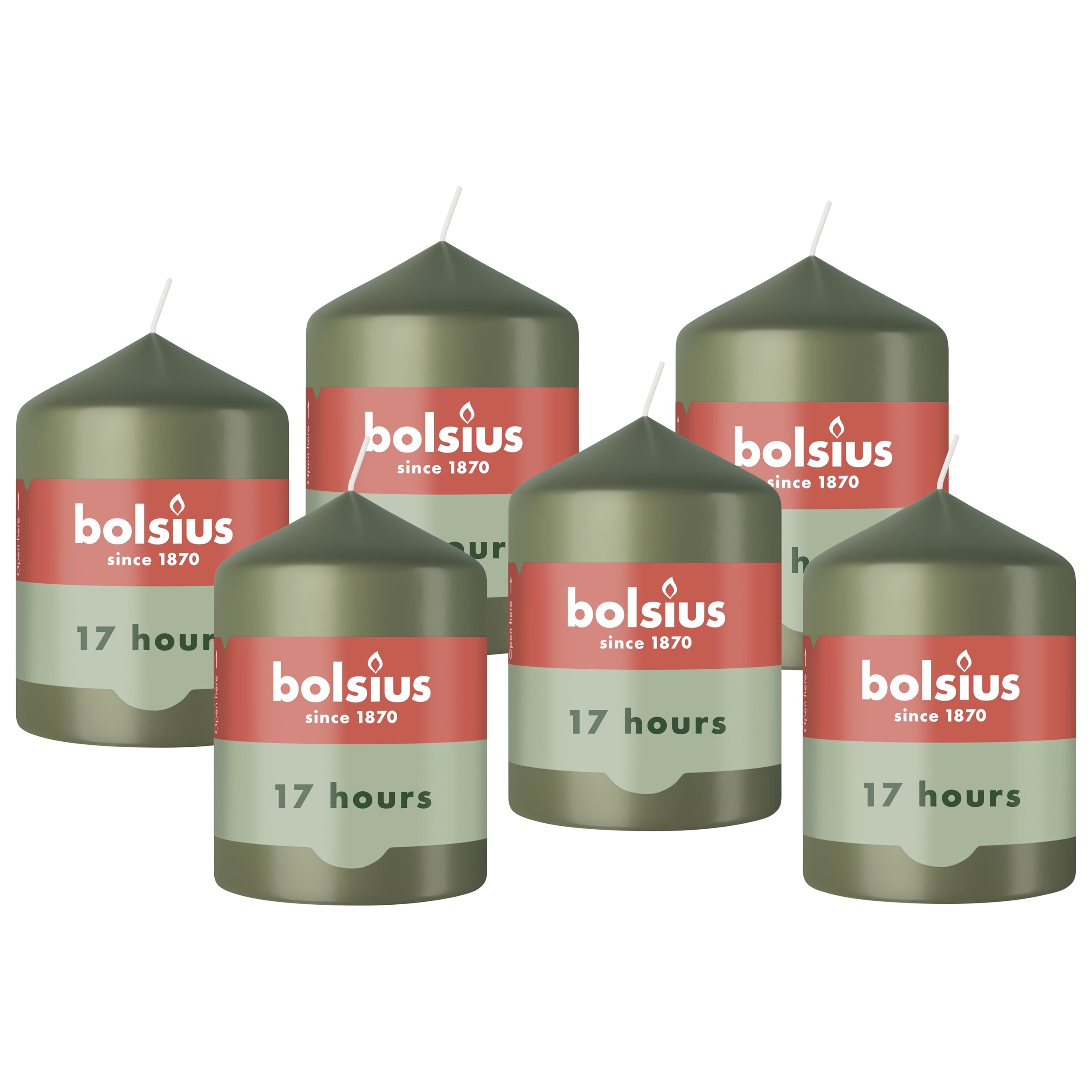 Bolsius - Essentials - Pillar Candle - Olive Green - 8 cm - 6 Pieces - Decorativ