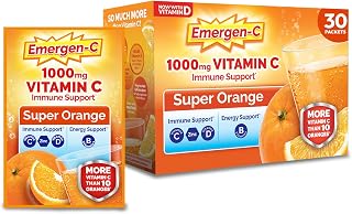 Emergen-C Vitamin C 1000mg Immune Support Powder, Orange, 30 Packets | B Vitamins for Energy, Zinc and Manganese, Vitamin D, Electrolytes, Natural Flavor, Dissolves Quick