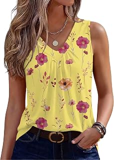 Zeagoo Women's Summer Tank Top Sleeveless Loose Fit V-Neck Pleated Basic Elegant Casual Fashion