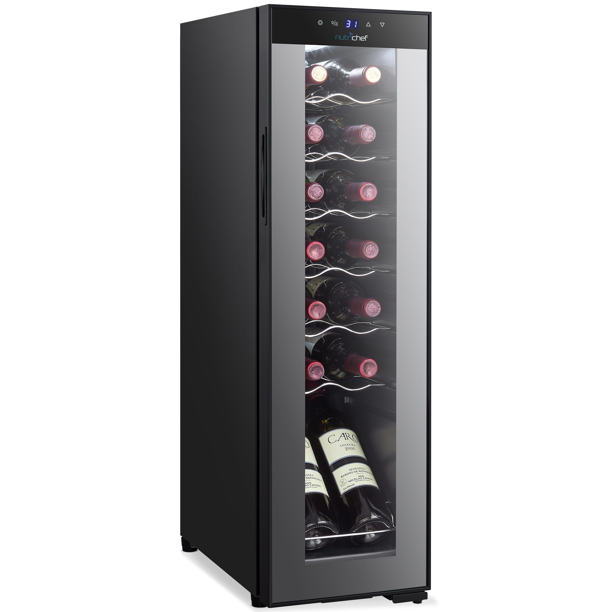 Nutrichef 14 Bottle Wine Fridge | Single Zone Wine Chiller | Adjustable Temp 41°