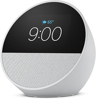 Like-New Amazon Echo Spot (newest model), Great for nightstands, offices and kitchens, Smart alarm clock, Designed for Alexa+, Glacier White