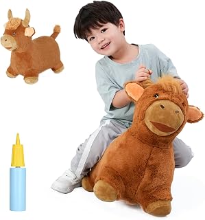 INPANY Bouncy Horse, Plush Bull Hoppers Toys for 2-5 Kids, Indoor & Outdoor | Soft Washable Cover, Thick PVC, Stable 4-Leg Base, Cowboy Toys, Easy Inflation, Easy-Grip Ears, Gifts for 2-5 Kids