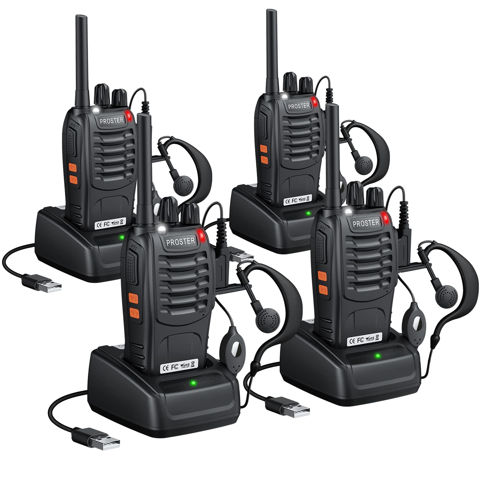 Proster Walkie Talkies 4 Pack Rechargeable 2 Way Radio PMR446 Licence Free | 16-