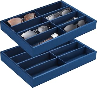 Amylove 2 Pack Sunglasses Organizer Tray Velvet Holder,8 Grids,Navy Blue