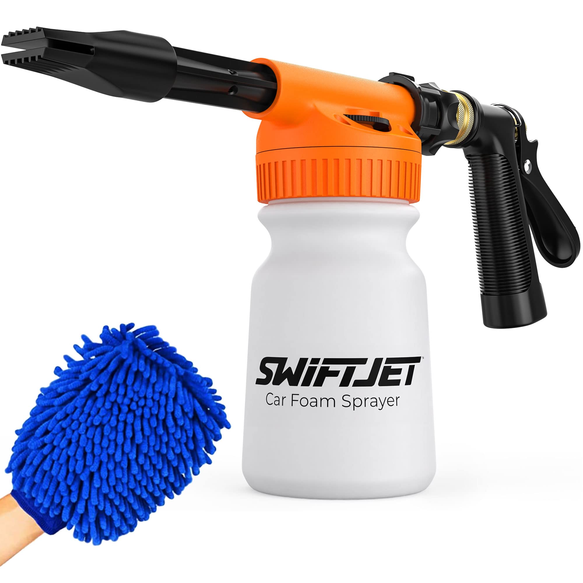SwiftJet Car Wash Foam Gun + Microfiber Wash Mitt - Foam Cannon Works with Any S