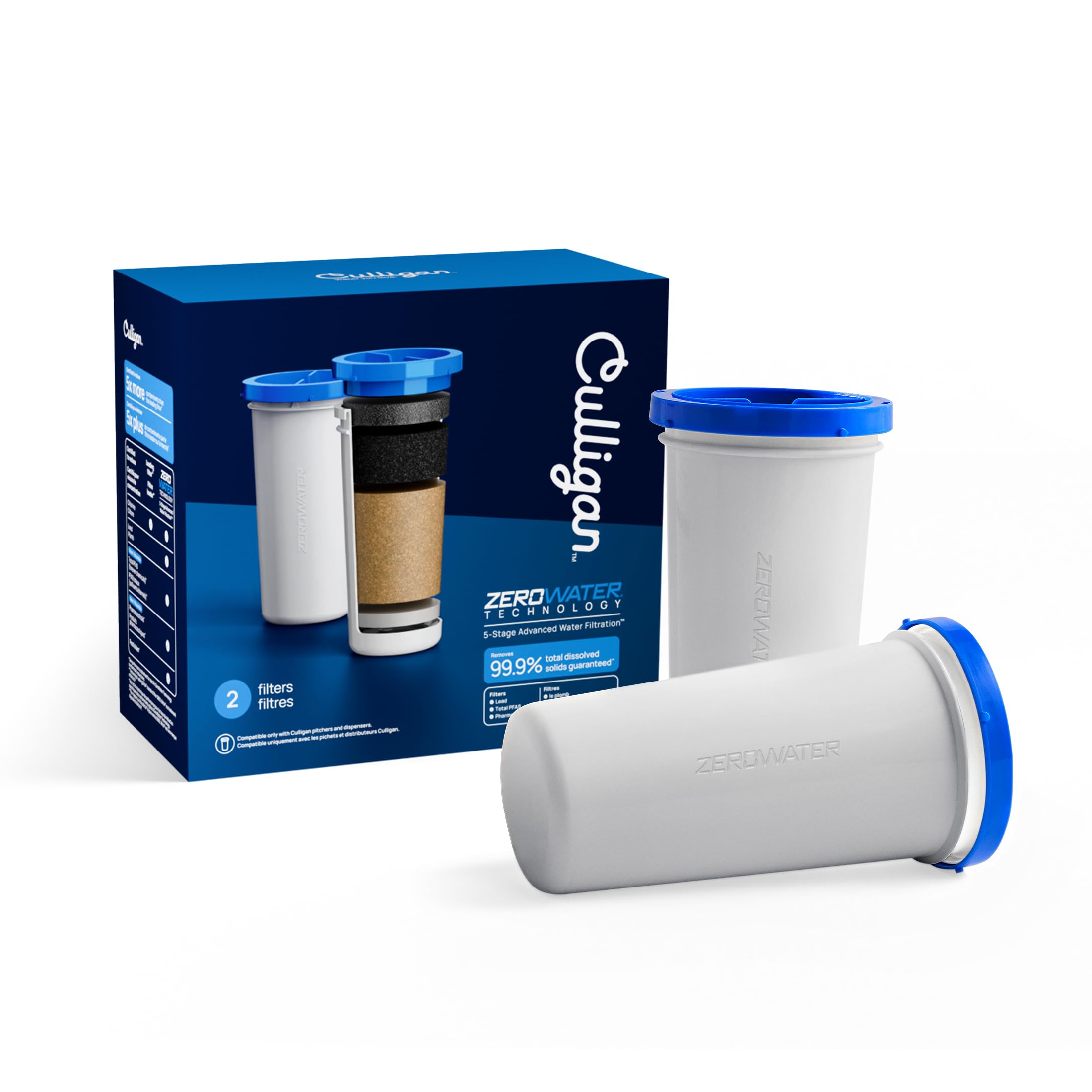 Culligan ZeroWater Replacement Water Filter Removes PFAS 2-Pack​ | IAPMO certifi