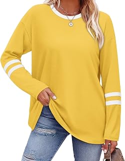 Sampeel Long Sleeve Shirts for Women Color Block Casual Tops Fall Outfits 2026 Basic Tees Trendy Spring Clothes