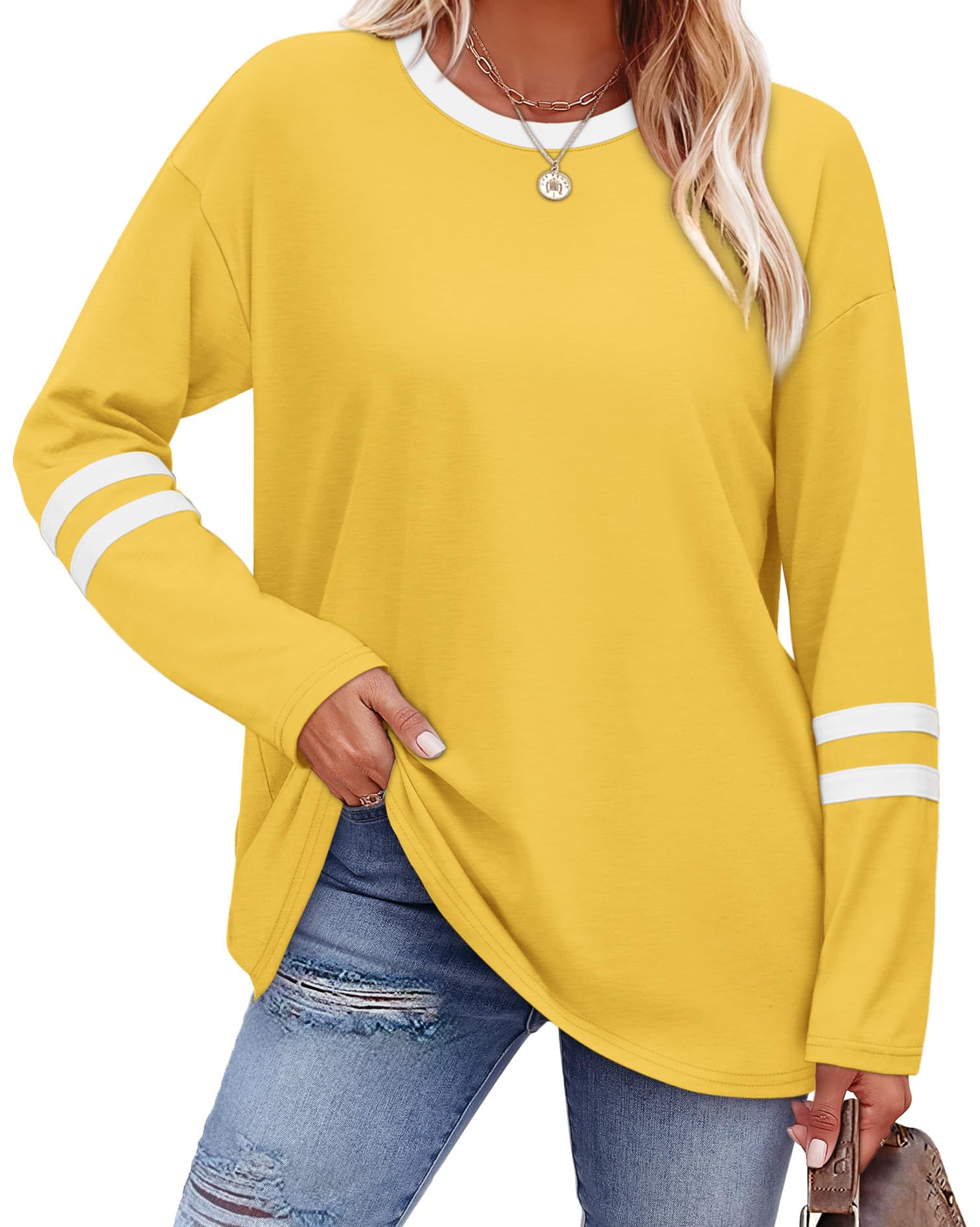 Sampeel Long Sleeve Shirts for Women Color Block Casual Tops Fall Outfits 2026 B