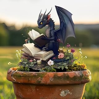 Dragon Reading Book Acrylic Garden Stake Indoor Outdoor Acrylic Decoration Suitable for Flower Pots Landscape Landscaping Yard Lawn