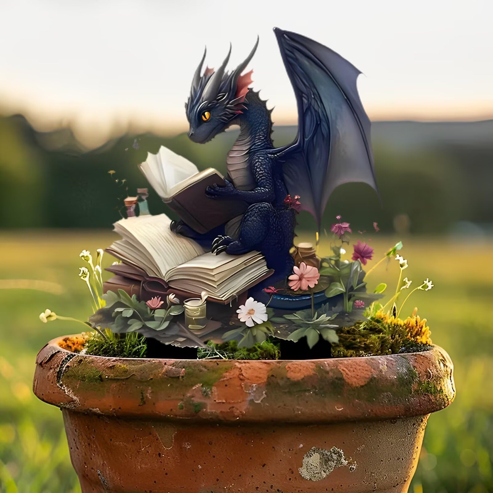 Dragon Reading Book Acrylic Garden Stake Indoor Outdoor Acrylic Decoration Suita