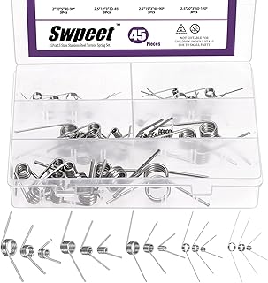 Swpeet 45Pcs 15 Sizes 45/90/120 Degree Stainless Steel Torsional Springs Assortment Kit, Mechanical Small Torsion Spring for Home Repair Woodworking DIY Project