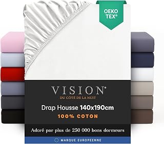 Vision Fitted Sheet – 100% Cotton Double Bed (140 x 190 cm) – White | Elasticated Corners | Tight Weave: 57 Thread Count | Fits Mattresses up to 25 cm | Comfortable | Machine Washable | Oeko-Tex Certified
