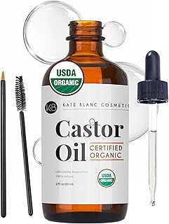 Kate Blanc Cosmetics Castor Oil Organic for Hair, Lashes, Face, Skin (2oz) | 100% Pure, Cold Pressed, Hexane Free Hair Oil in Glass Bottle. Lash Serum for Thicker-Looking Eyelashes &amp; Eyebrows