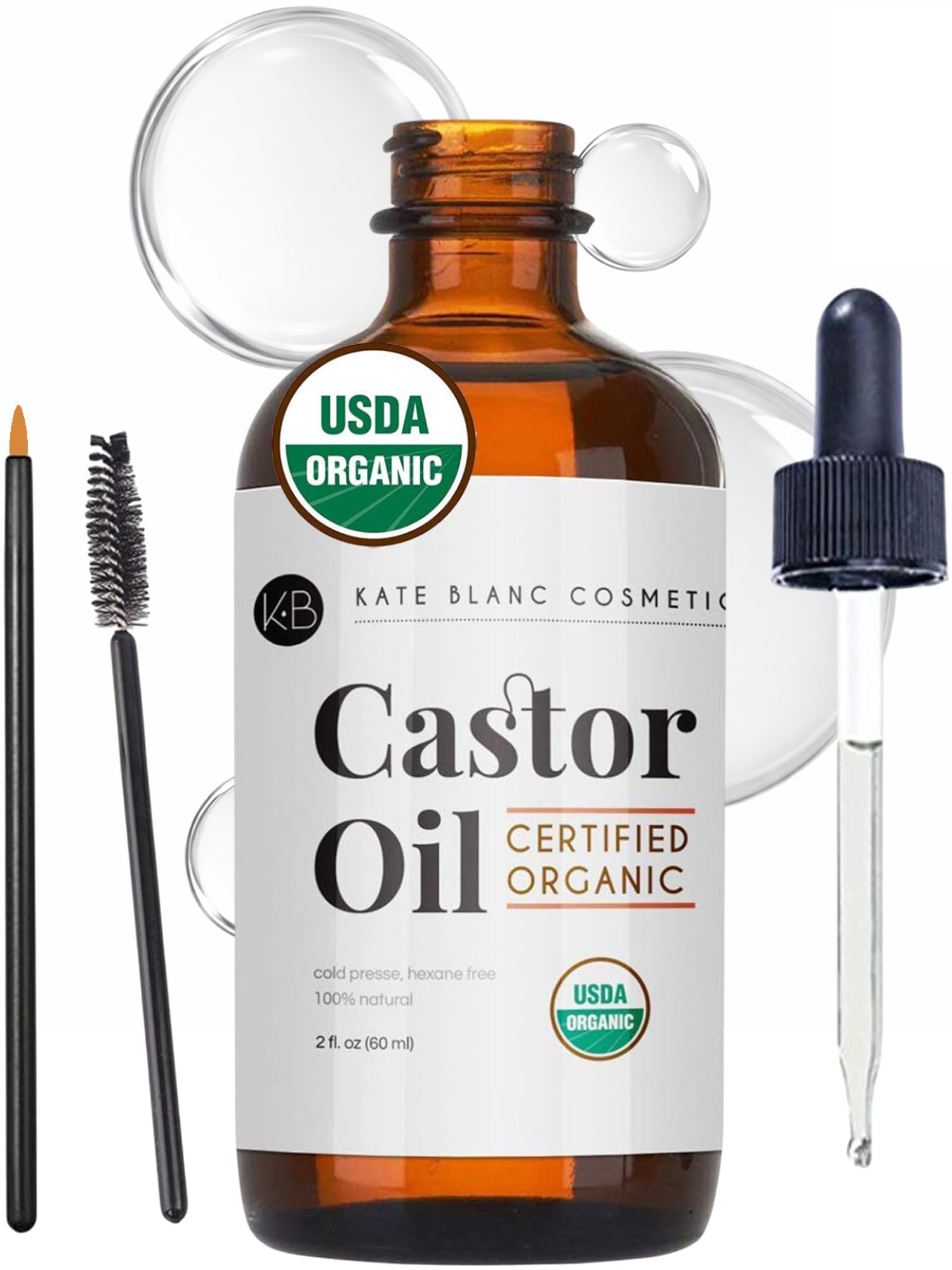 Kate Blanc Cosmetics Castor Oil Organic for Hair, Lashes, Face, Skin (2oz) | 100
