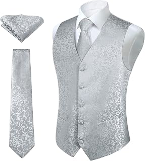 HISDERN Men's Classic Paisley Floral Jacquard Vest and Tie and Pocket