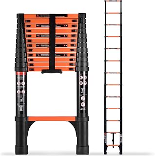 SINMEIRUN Telescoping Ladder, 16.5 FT, 330 lbs Capacity; Orange | EN131 Certified, Straight Extension Ladder; Collapsible Multi-Purpose for Home, Roof and RV