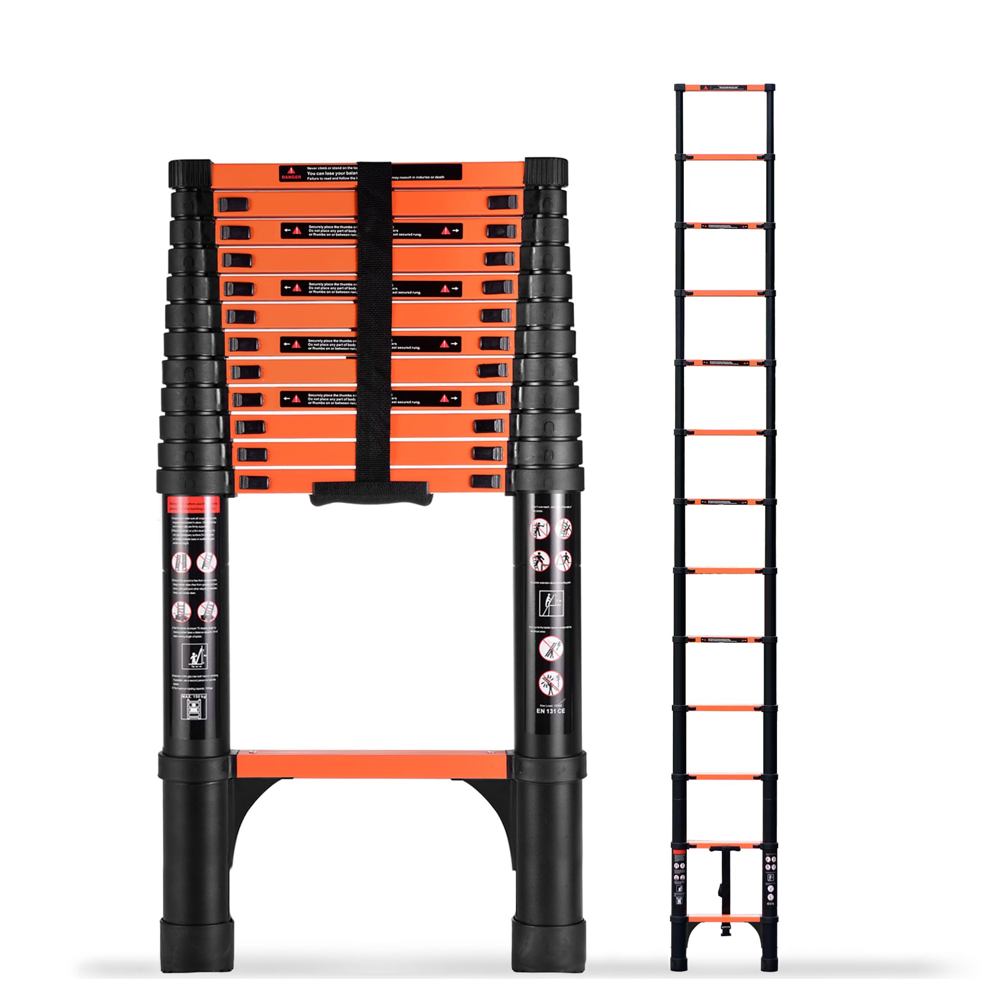 SINMEIRUN Telescoping Ladder, 16.5 FT, 330 lbs Capacity; Orange | EN131 Certifie