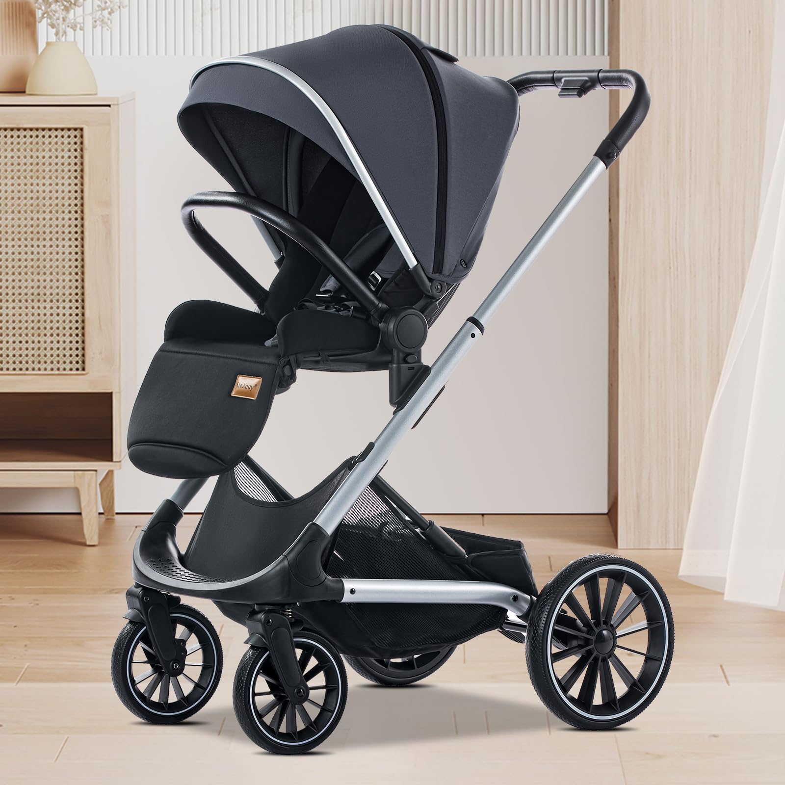 Reversiable Stroller,Toddler Pram with Convertible Seat, Foldable Travel Strolle