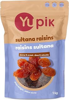 Yupik Sultana Raisins, 1 kg, Gluten-Free, Kosher, Whole Dried Fruits, Naturally Sweet, No Added Sugar, Seedless, Healthy Snacks, Fruity Topping & Inclusion, Ideal for Baking