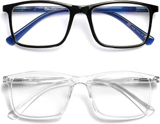 OPULIZE INK Reading Glasses for Women Men, Large Rectangular Frame with Spring Hinges & Scratch Resistant, Black Clear, +1(Pack of 2)